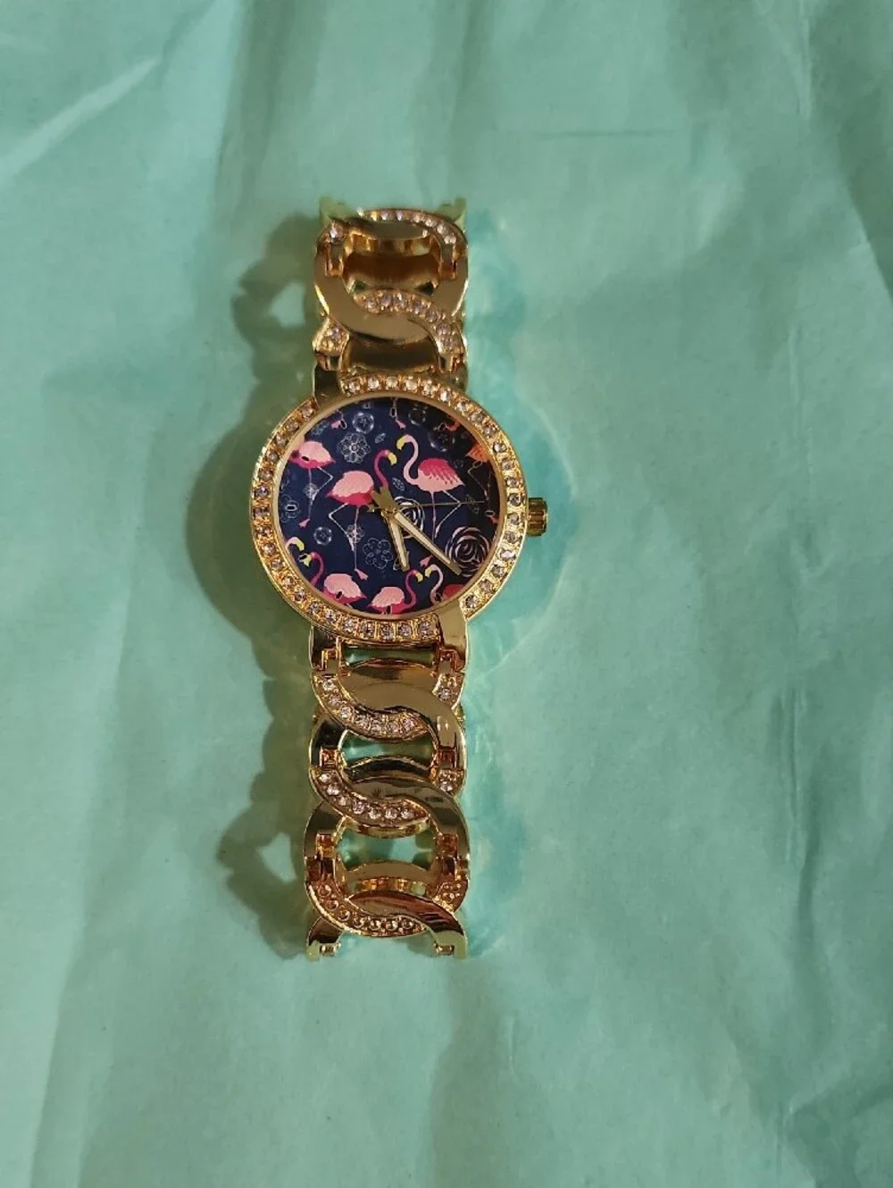 Gold-Tone Women's Bracelet Watch with Pink Flamingo Dial